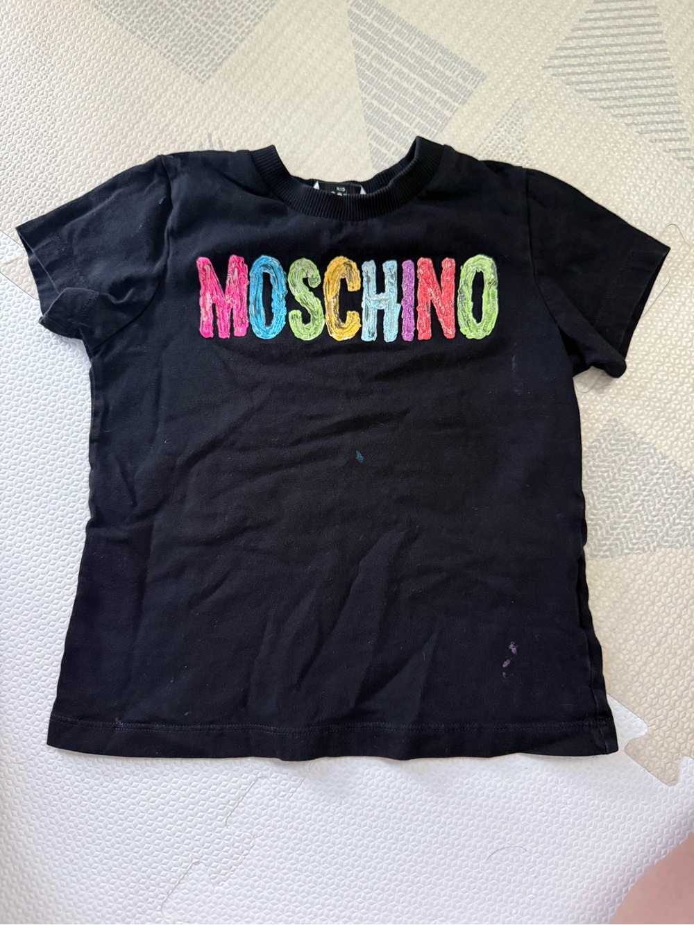 Moschino Black Tee with Rainbow Chenille Logo